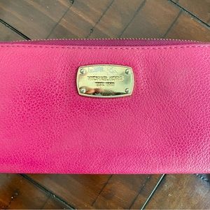 Michael Kors Hot Pink Long Zip Leather Wallet